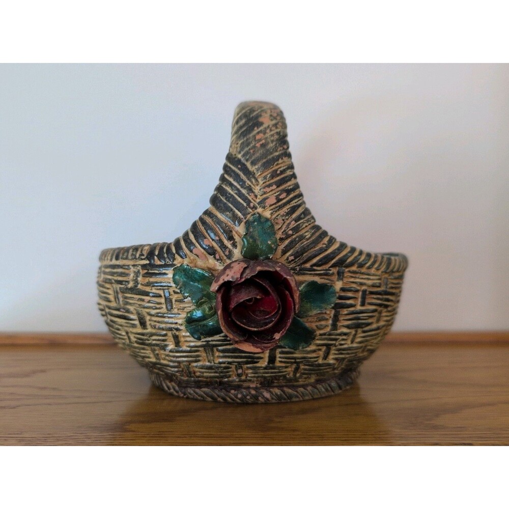 Vintage Czechoslovakia Art Pottery Basket Planter With Flower Numbered From 30s?